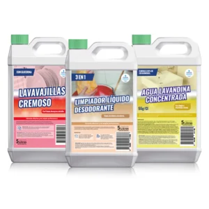 Combo Limpieza Profesional Detergente por 5 litros más Lavandina 55g/Cl por 5 litros más Desinfectante por 5 litros